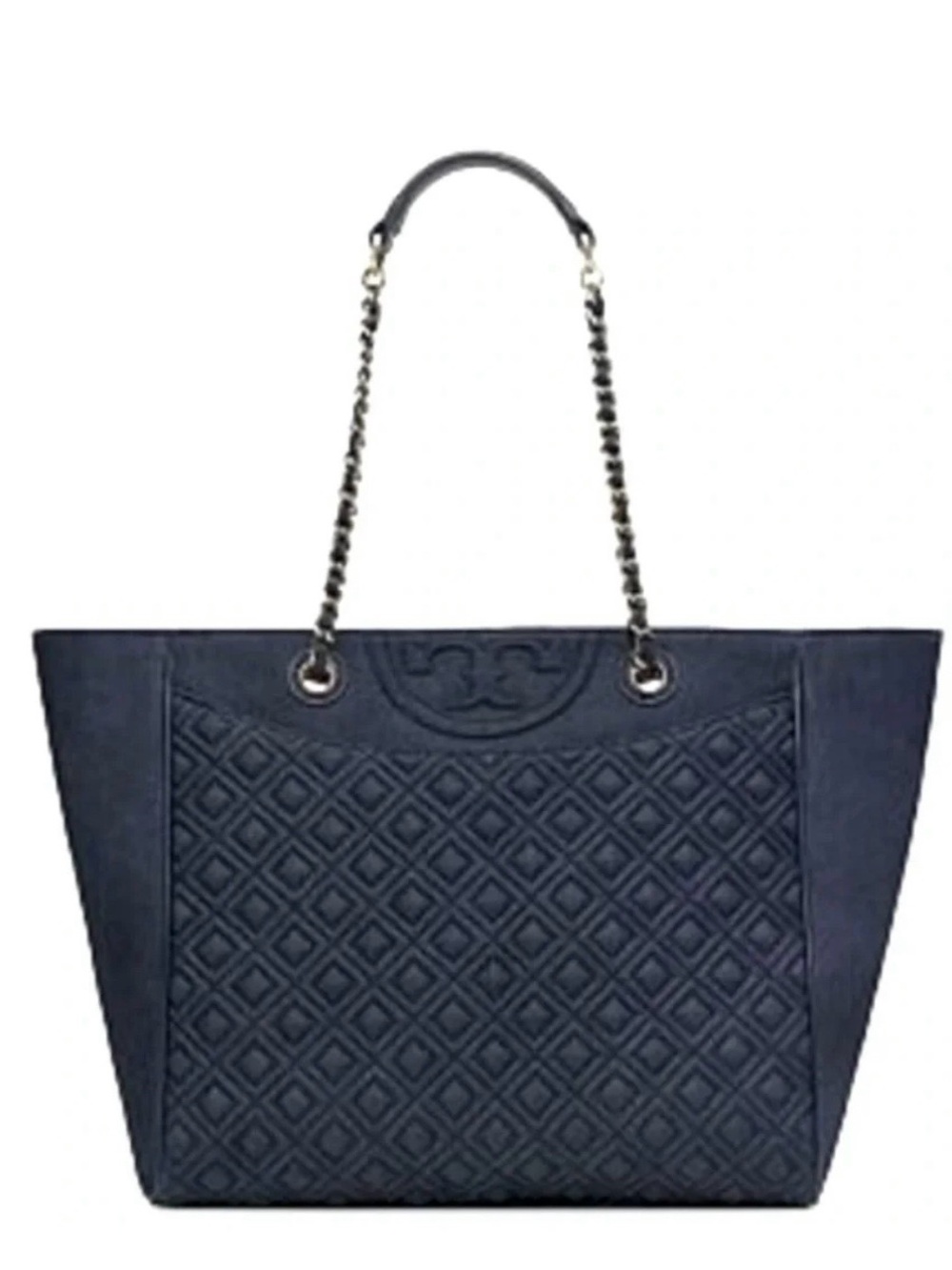 Tory Burch Blue Quilted Denim Fleming Tote Bag/Blue Denim